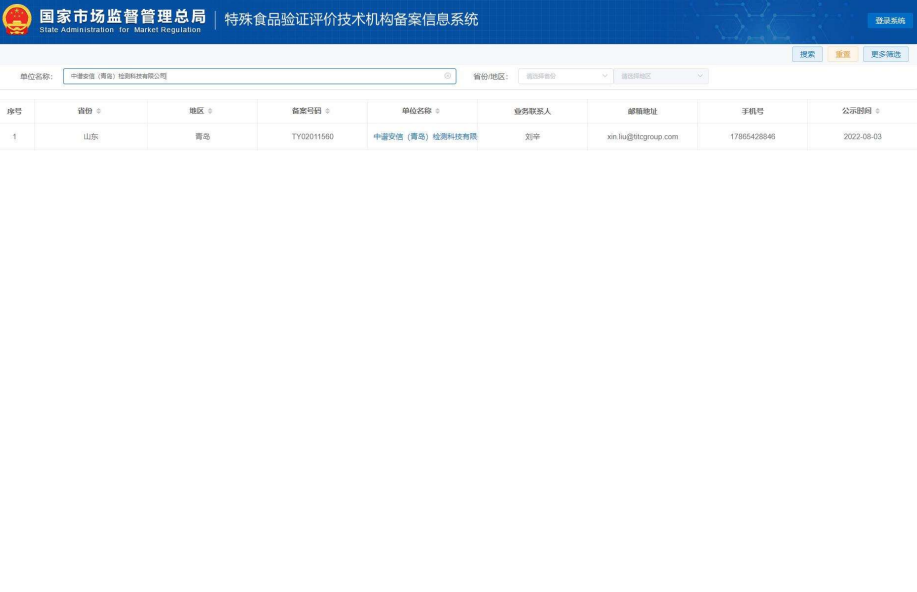 中谱安信（青岛）检测科技有限公司特殊食品验证评价技术机构